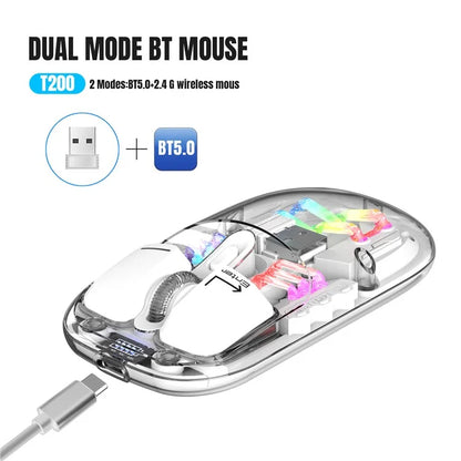 HXSJ T200 Wireless Bluetooth Mouse LED Rechargeable 2 Modes (Bluetooth + 2.4Ghz) Clear Ergonomic Mice