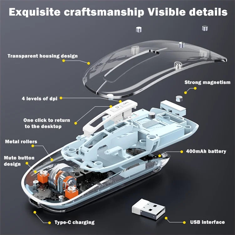 M133 Transparent Bluetooth / 2.4G Wireless Gaming Mouse RGB Light Computer Laptop Mice (CE Certified)