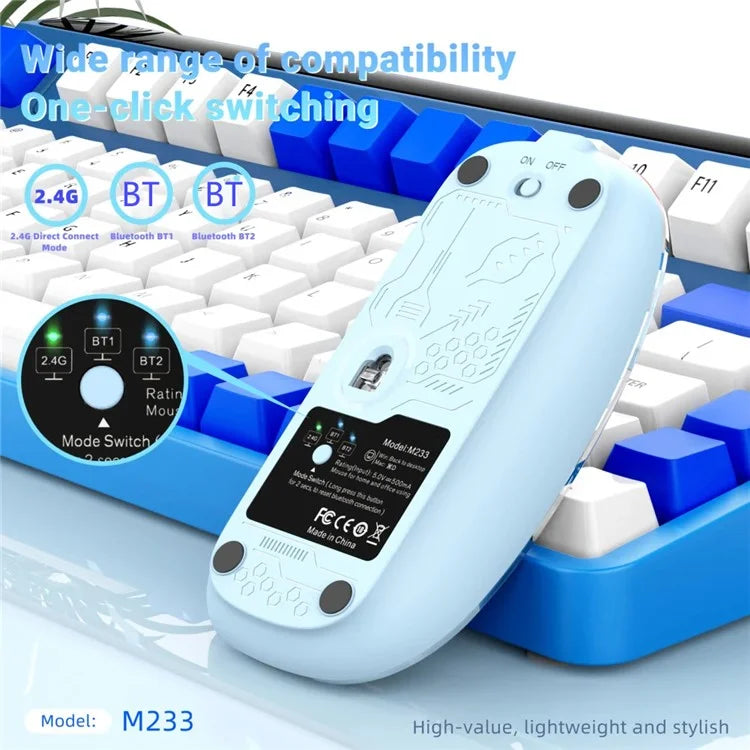 M233 Transparent Mouse Wireless Bluetooth Three Mode Silent Mice for PC Laptop (CE Certified)