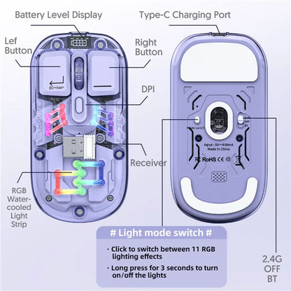 M533 2.4G+Bluetooth 5.0 Dual Mode Transparent Wireless Mouse with RGB Light