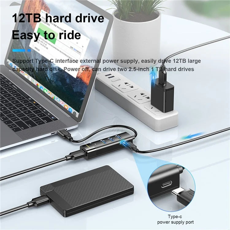 MINDPURE US022 1m USB-A to USB 3.0 4-Port Hub High Speed Data Transfer Laptop Docking Station