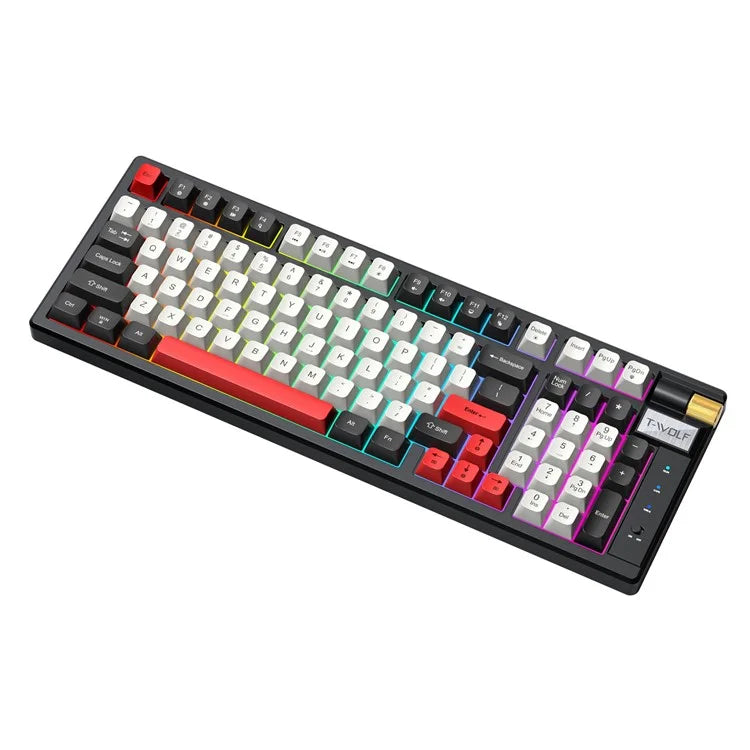 T-WOLF T70 Bluetooth / Wired / 2.4G Wireless Keyboard RGB Backlit 97-Key Mechanical Keyboard