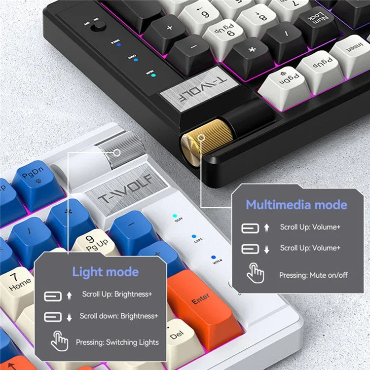 T-WOLF T70 Bluetooth / Wired / 2.4G Wireless Keyboard RGB Backlit 97-Key Mechanical Keyboard