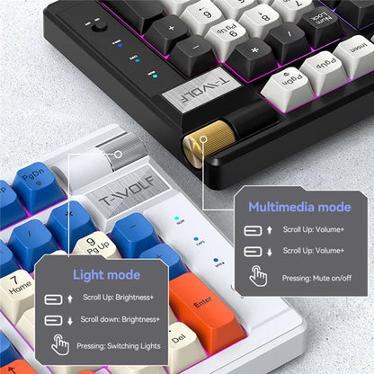 T-WOLF T70 Bluetooth / Wired / 2.4G Wireless Keyboard RGB Backlit 97-Key Mechanical Keyboard