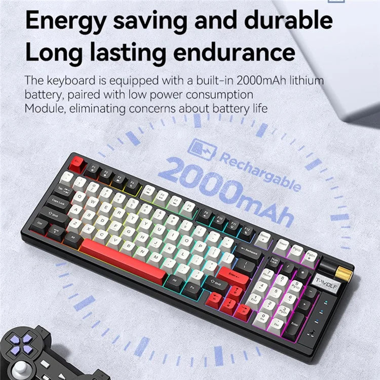 T-WOLF T70 Bluetooth / Wired / 2.4G Wireless Keyboard RGB Backlit 97-Key Mechanical Keyboard
