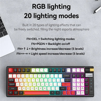 T-WOLF T70 Bluetooth / Wired / 2.4G Wireless Keyboard RGB Backlit 97-Key Mechanical Keyboard