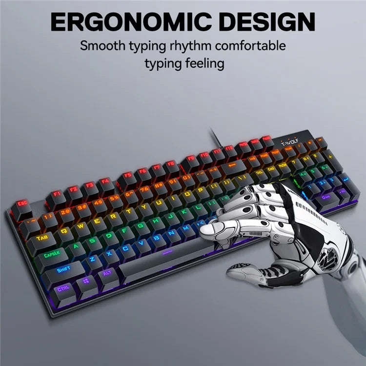 T-WOLF T18 USB Wired Keyboard 87-Key Color Backlit Computer Gaming Mechanical Keyboard