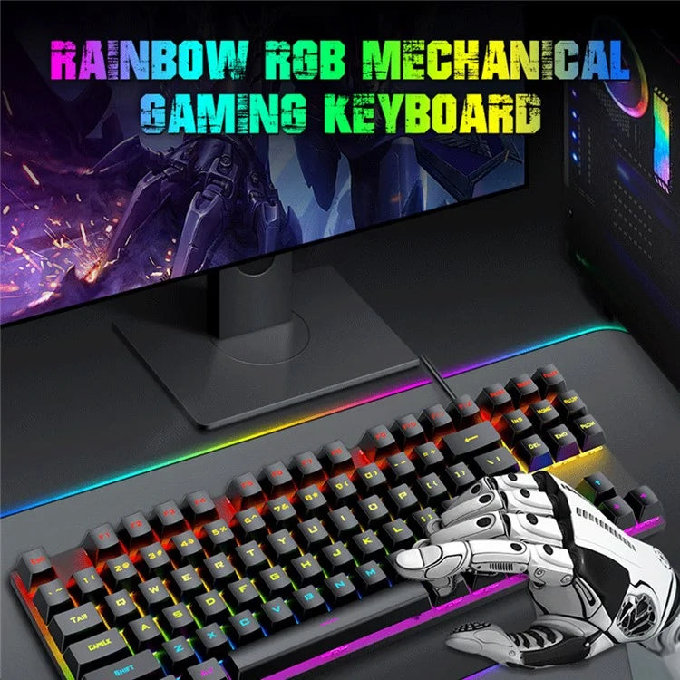 T-WOLF T18 USB Wired Keyboard 87-Key Color Backlit Computer Gaming Mechanical Keyboard