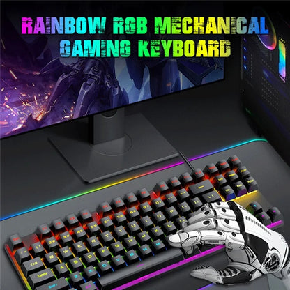 T-WOLF T18 USB Wired Keyboard 87-Key Color Backlit Computer Gaming Mechanical Keyboard