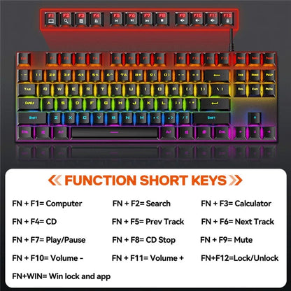 T-WOLF T18 USB Wired Keyboard 87-Key Color Backlit Computer Gaming Mechanical Keyboard