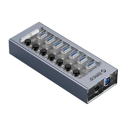 ORICO AT2U3-7AB 7 Ports USB3.0 5Gbps Data Transmission 5V/2.4A Phone Charging Dock Aluminum Alloy + PC USB Hub Splitter with Individual SwitchesEU Plug