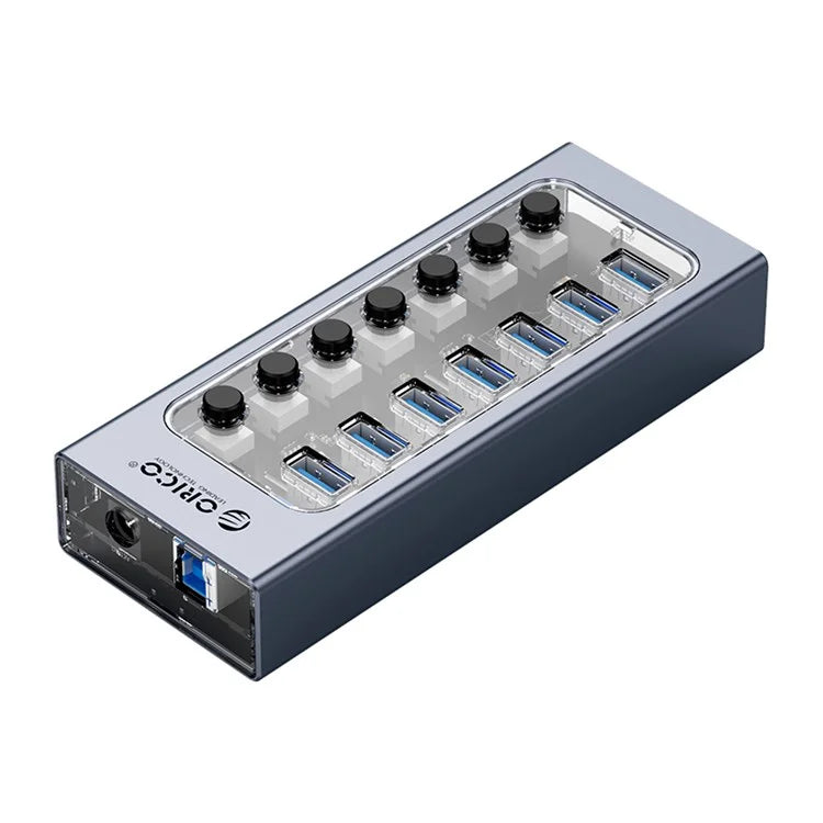 ORICO AT2U3-7AB 7 Ports USB3.0 5Gbps Data Transmission 5V/2.4A Phone Charging Dock Aluminum Alloy + PC USB Hub Splitter with Individual SwitchesEU Plug
