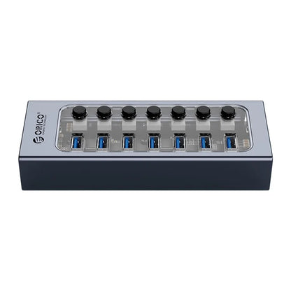 ORICO AT2U3-7AB 7 Ports USB3.0 5Gbps Data Transmission 5V/2.4A Phone Charging Dock Aluminum Alloy + PC USB Hub Splitter with Individual SwitchesEU Plug