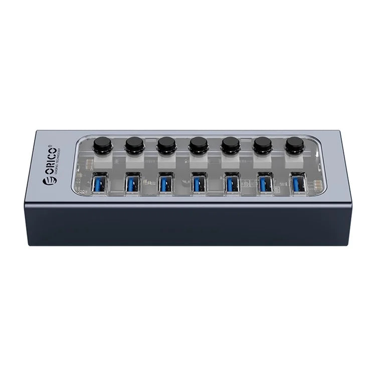 ORICO AT2U3-7AB 7 Ports USB3.0 5Gbps Data Transmission 5V/2.4A Phone Charging Dock Aluminum Alloy + PC USB Hub Splitter with Individual SwitchesUK Plug