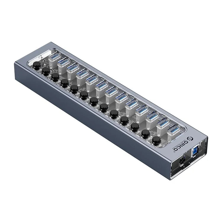 ORICO AT2U3-13AB Transparent Design 13 Ports 5Gbps USB3.0 Hub Phone Charging Dock Aluminum Alloy + PC Hub Splitter with Individual SwitchesUK Plug