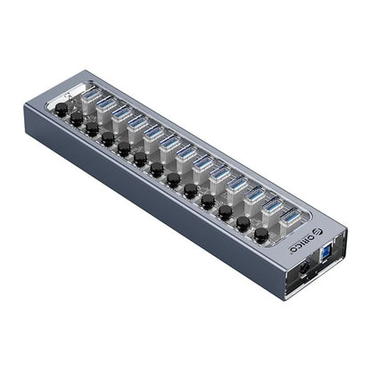 ORICO AT2U3-13AB Transparent Design 13 Ports 5Gbps USB3.0 Hub Phone Charging Dock Aluminum Alloy + PC Hub Splitter with Individual SwitchesUK Plug