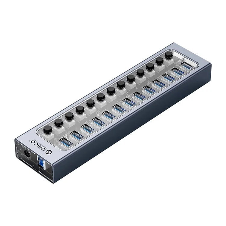 ORICO AT2U3-13AB Transparent Design 13 Ports 5Gbps USB3.0 Hub Phone Charging Dock Aluminum Alloy + PC Hub Splitter with Individual SwitchesUK Plug