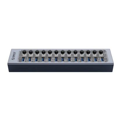 ORICO AT2U3-13AB Transparent Design 13 Ports 5Gbps USB3.0 Hub Phone Charging Dock Aluminum Alloy + PC Hub Splitter with Individual SwitchesUK Plug