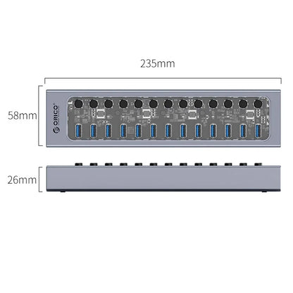 ORICO AT2U3-13AB Transparent Design 13 Ports 5Gbps USB3.0 Hub Phone Charging Dock Aluminum Alloy + PC Hub Splitter with Individual SwitchesUK Plug