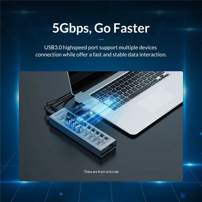 ORICO AT2U3-13AB Transparent Design 13 Ports 5Gbps USB3.0 Hub Phone Charging Dock Aluminum Alloy + PC Hub Splitter with Individual SwitchesUK Plug