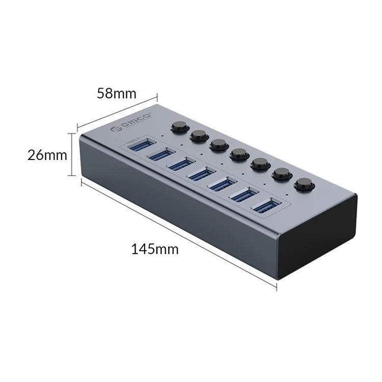ORICO BT2U3-7AB Aluminum Alloy 7 Port USB3.0 5Gbps High Speed USB Hub Splitter with Individual SwitchesAU Plug