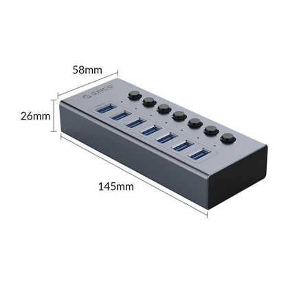 ORICO BT2U3-7AB Aluminum Alloy 7 Port USB3.0 5Gbps High Speed USB Hub Splitter with Individual SwitchesAU Plug
