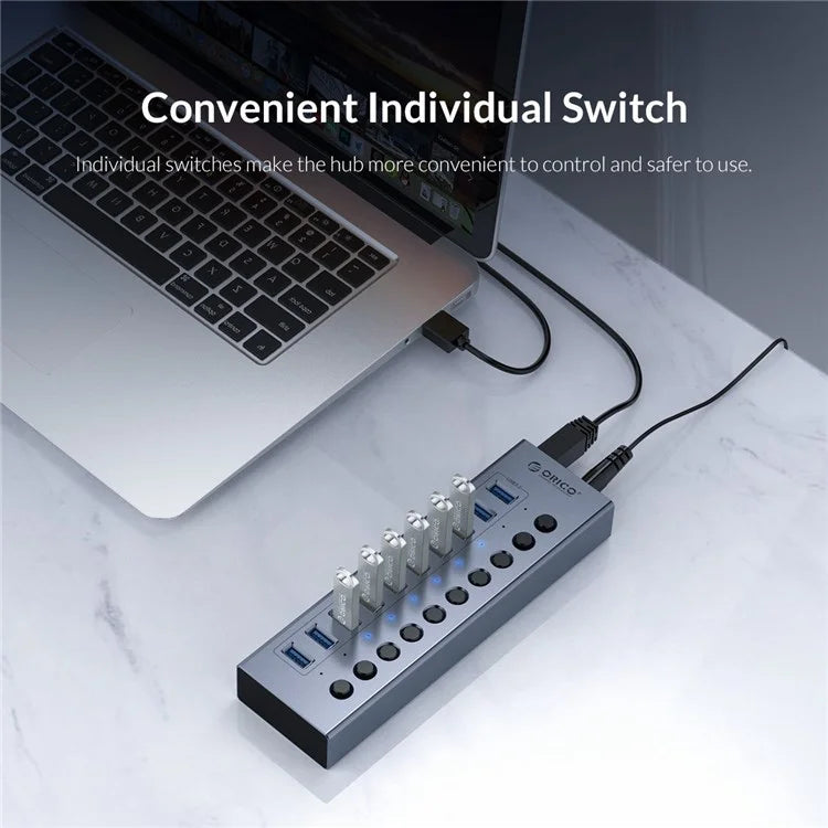 ORICO BT2U3-7AB Aluminum Alloy 7 Port USB3.0 5Gbps High Speed USB Hub Splitter with Individual SwitchesAU Plug