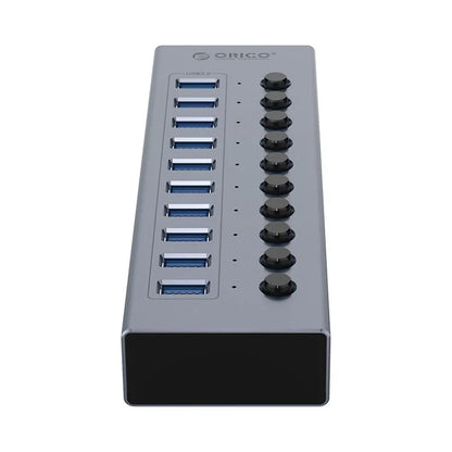 ORICO BT2U3-10AB Aluminum Alloy 10 Port USB3.0 5Gbps Data Transmission USB Hub Charging Splitter with Individual SwitchesUK Plug