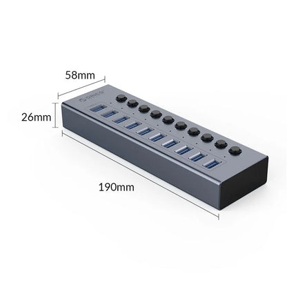 ORICO BT2U3-10AB Aluminum Alloy 10 Port USB3.0 5Gbps Data Transmission USB Hub Charging Splitter with Individual SwitchesAU Plug