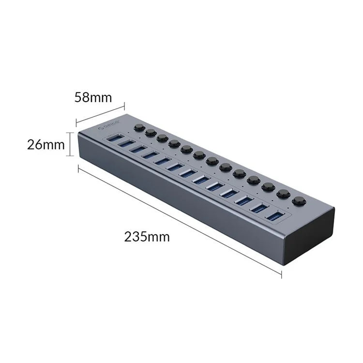 ORICO BT2U3-13AB 13 Port USB3.0 5Gbps Data Transmission USB Hub Aluminum Alloy Phone Charging Splitter with Individual SwitchesEU Plug