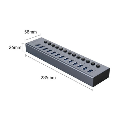 ORICO BT2U3-13AB 13 Port USB3.0 5Gbps Data Transmission USB Hub Aluminum Alloy Phone Charging Splitter with Individual SwitchesEU Plug