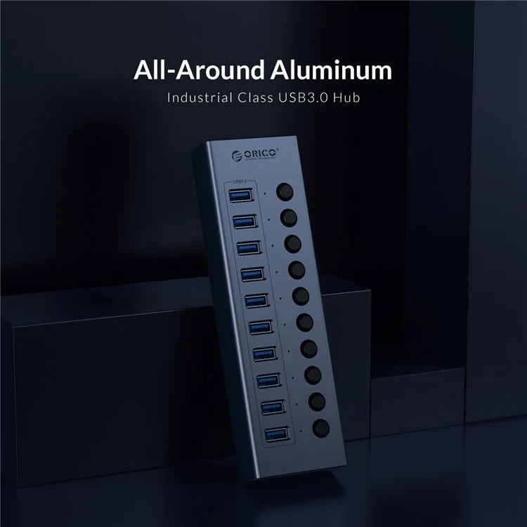 ORICO BT2U3-13AB 13 Port USB3.0 5Gbps Data Transmission USB Hub Aluminum Alloy Phone Charging Splitter with Individual SwitchesEU Plug