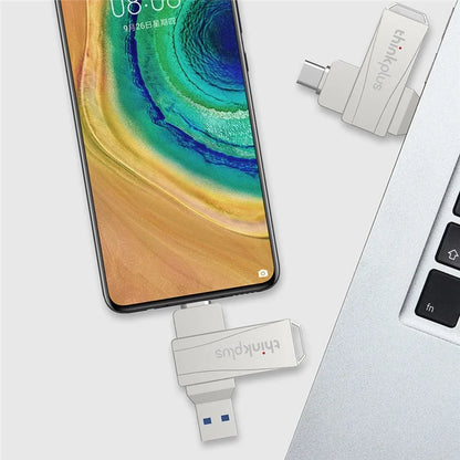 LENOVO THINKPLUS MU252 128GB for iPhone 15 Series USB A + C 3.1 U-Disk Memory Stick High Speed Rotating Data Transfer Flash Drive