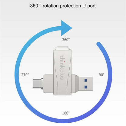 LENOVO THINKPLUS MU252 128GB for iPhone 15 Series USB A + C 3.1 U-Disk Memory Stick High Speed Rotating Data Transfer Flash Drive
