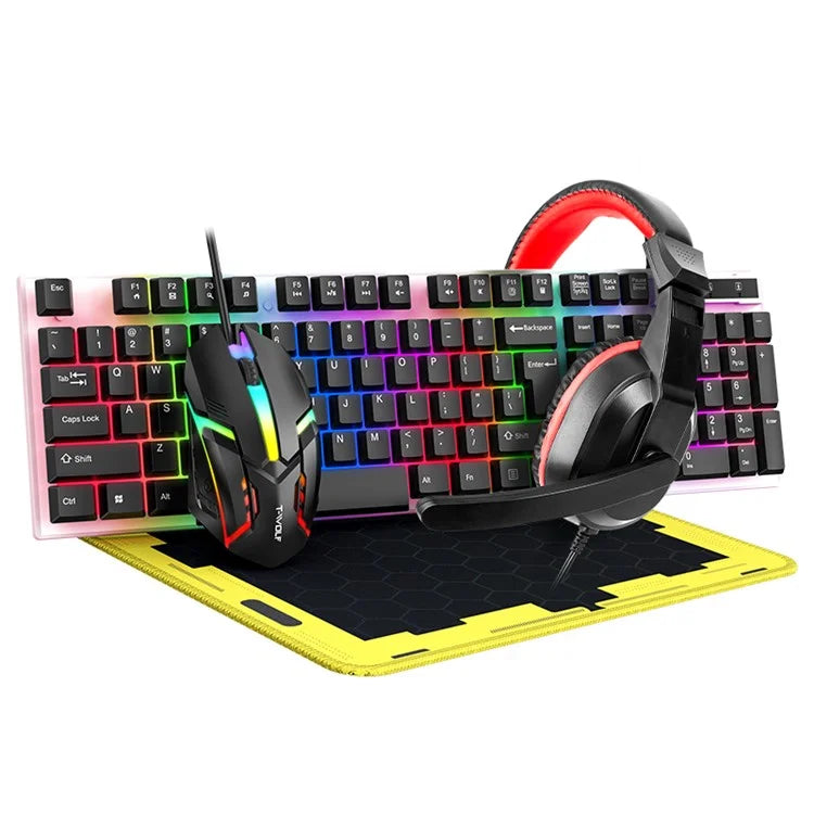 T-WOLF TF240 Wired Headphone Backlight Keyboard Mouse Set with Mouse Pad