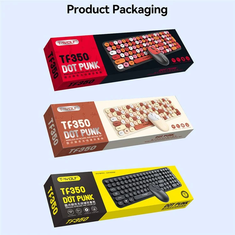 T-WOLF TF350 2.4G Wireless Keyboard Mouse Set Home Office Computer Keyboard + Mouse