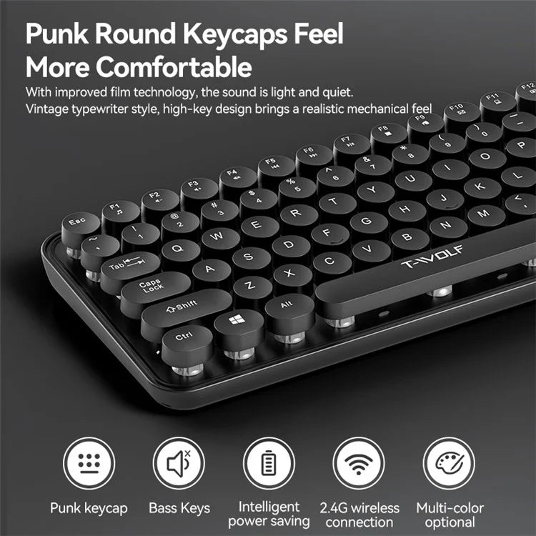 T-WOLF TF350 2.4G Wireless Keyboard Mouse Set Home Office Computer Keyboard + Mouse