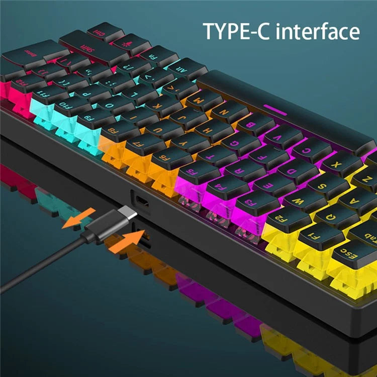 FV61S 61-Keys Type-C Wired Gaming Keyboard Pudding Keycap Blue Switch Mechanical Keyboard