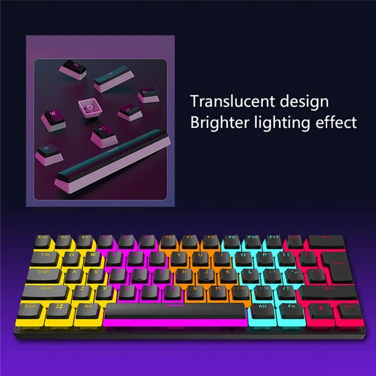 FV61S 61-Keys Type-C Wired Gaming Keyboard Pudding Keycap Blue Switch Mechanical Keyboard