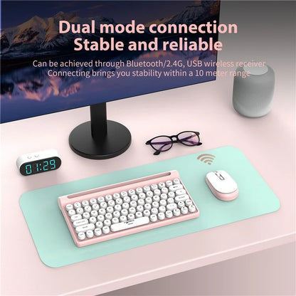 HXSJ MK220 Silent Keyboard Set with 1600DPI Mouse, Dual Mode 2.4G+Bluetooth 5.1 78-Key Wireless Keyboard