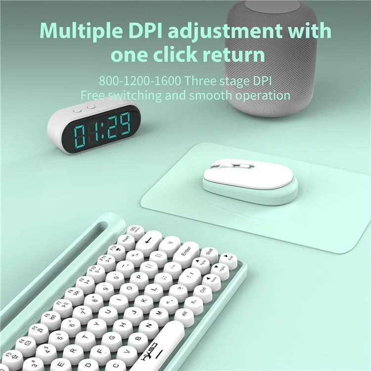 HXSJ MK220 Silent Keyboard Set with 1600DPI Mouse, Dual Mode 2.4G+Bluetooth 5.1 78-Key Wireless Keyboard