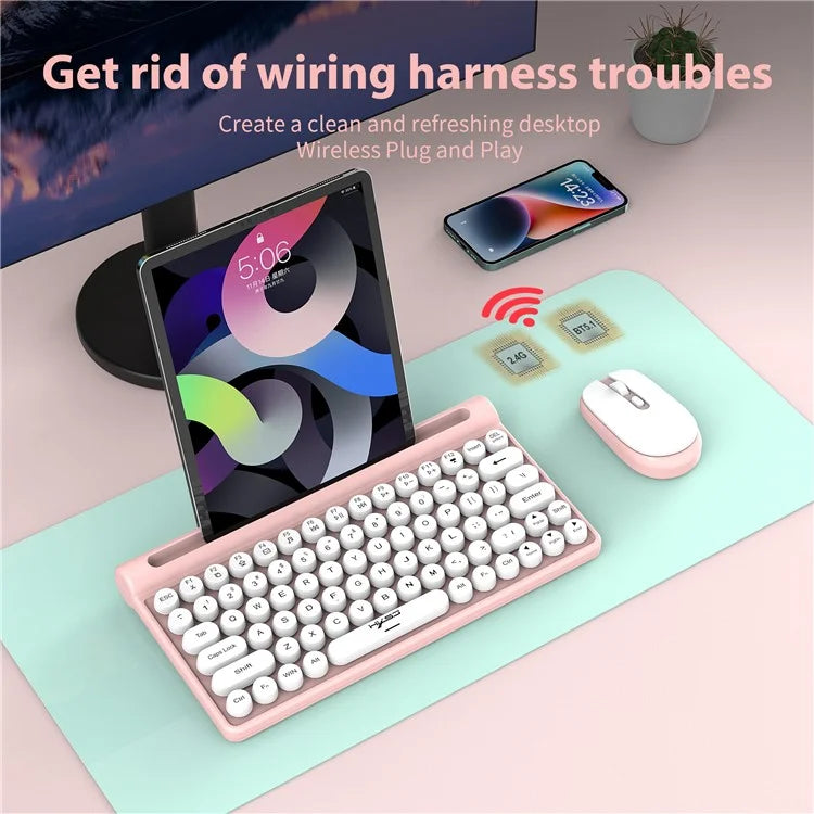 HXSJ MK220 Silent Keyboard Set with 1600DPI Mouse, Dual Mode 2.4G+Bluetooth 5.1 78-Key Wireless Keyboard