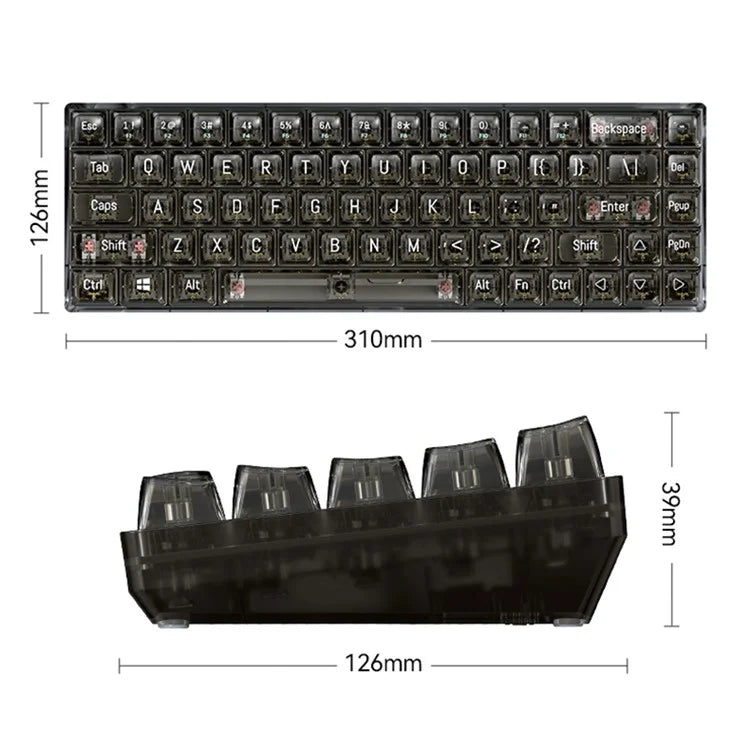 T-WOLF T40 150cm Wired Mechanical Keyboard with Clear Keycaps