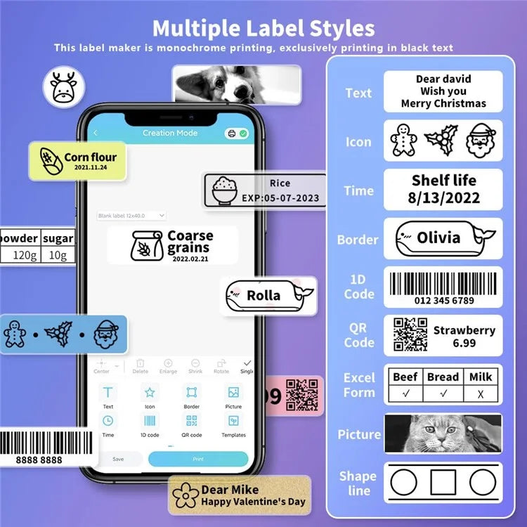 PHOMEMO D30 Portable Inkless Wireless Label Maker Mini Thermal Label Printer for Home School Office