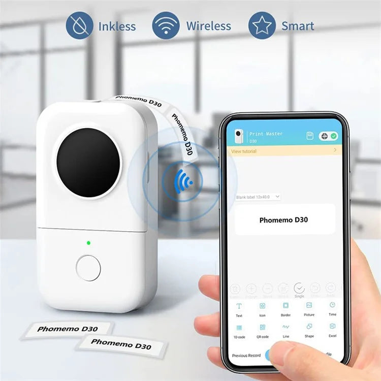PHOMEMO D30 Portable Inkless Wireless Label Maker Mini Thermal Label Printer for Home School Office