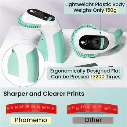 PHOMEMO E975 Embossing Label Maker Handheld Embossed Label Machine with 6 Rolls Of Tapes