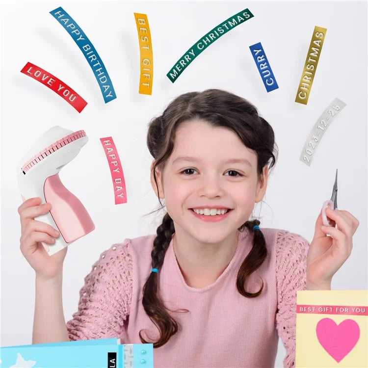 PHOMEMO E975 Embossing Label Maker Handheld Embossed Label Machine with 6 Rolls Of Tapes