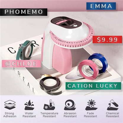 PHOMEMO E975 Embossing Label Maker Handheld Embossed Label Machine with 6 Rolls Of Tapes
