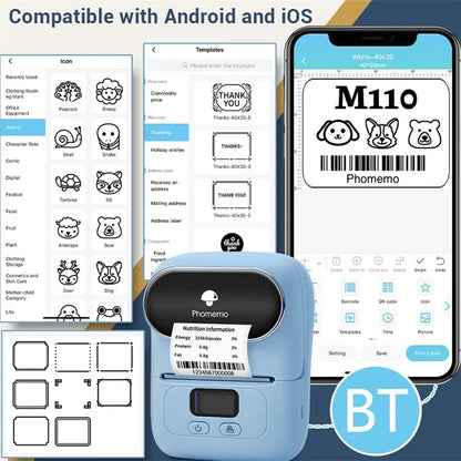 PHOMEMO M110 Mini Bluetooth Inkless Thermal Printer Wireless Clothes Barcode Label Price Tag Printer