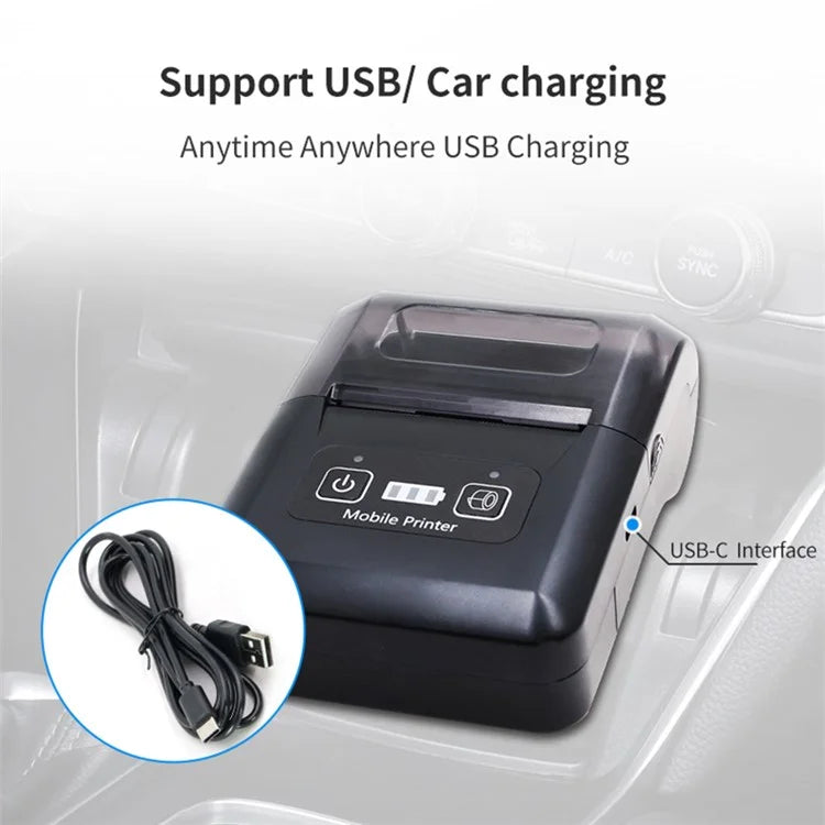 H20 USB + Bluetooth 203DPI Portable Thermal Printer 48mm Receipt Printer